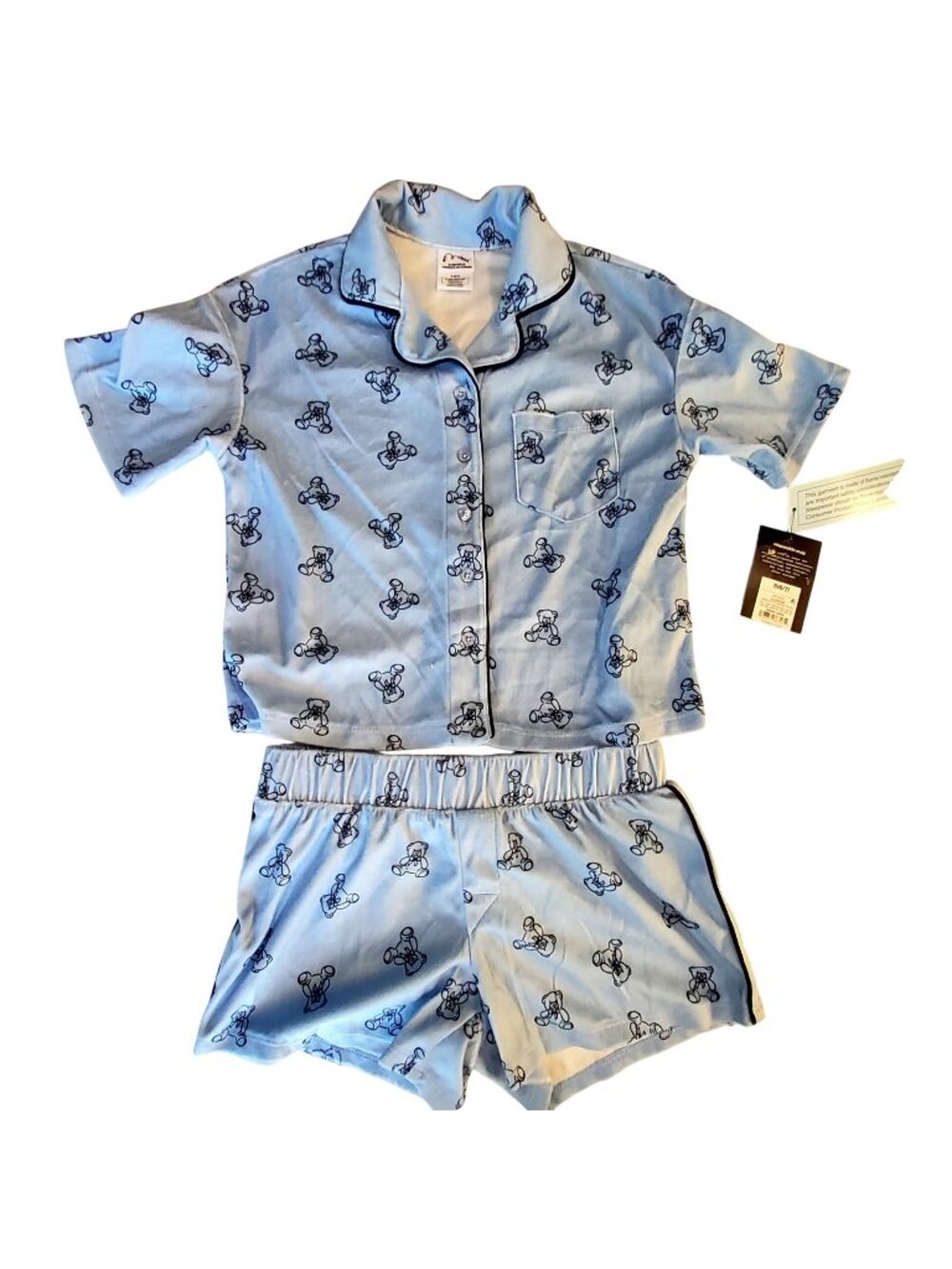 Art Class Kids Teddy Bear Print Sleepwear Pajama Set S(6/7) Blue Flame-resistant